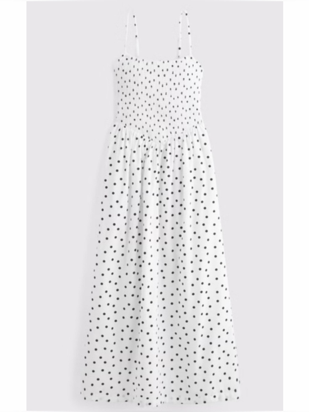 Abercrombie & Fitch Polka Dot Dipped Waist Smocked Midi Dress White - Picture 3 of 11